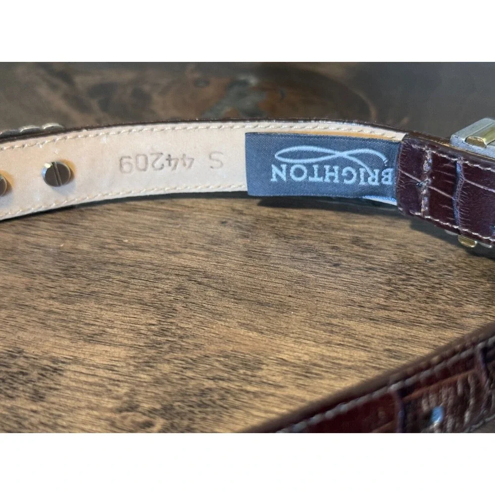 Brighton Women Brown Belt Size S 44209 Leather Silver & Brass Toned‎ Accents